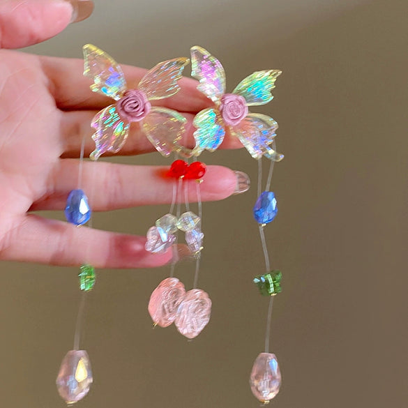 Wholesale Women's Handmade Plastic And Resin Flowershaped Tassel Earrings Little Fresh Style