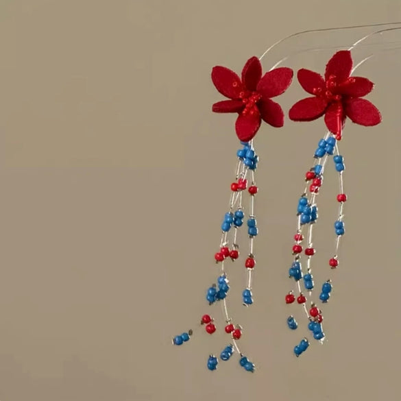 Wholesale Women's Handmade Plastic And Resin Flowershaped Tassel Earrings Little Fresh Style