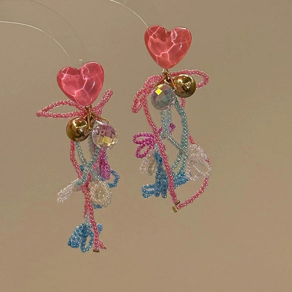 Wholesale Women's Handmade Plastic And Resin Flowershaped Tassel Earrings Little Fresh Style
