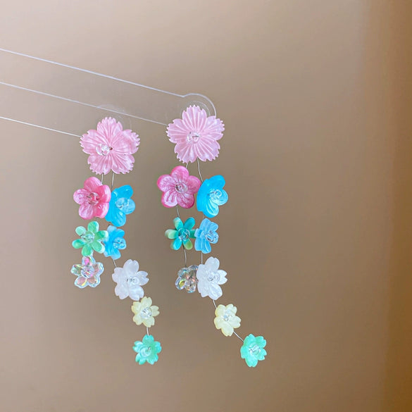 Wholesale Women's Handmade Plastic And Resin Flowershaped Tassel Earrings Little Fresh Style