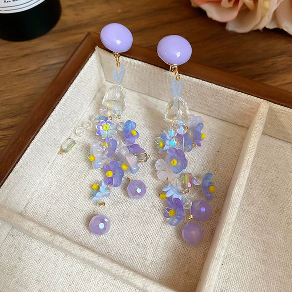Wholesale Women's Handmade Plastic And Resin Flowershaped Tassel Earrings Little Fresh Style