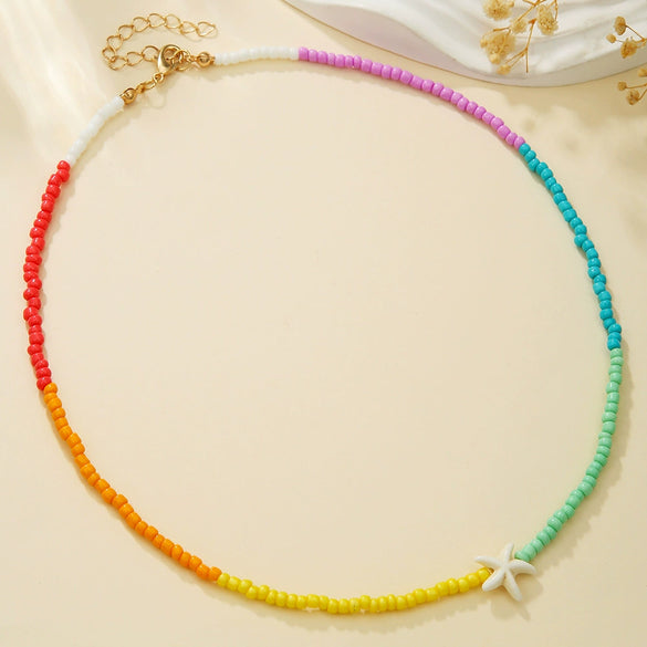 Wholesale Women's Handmade Rice Beads And Resin Clavicle Chain Necklace With Marine Elements Starfish Geometric Animal Zodiac Design