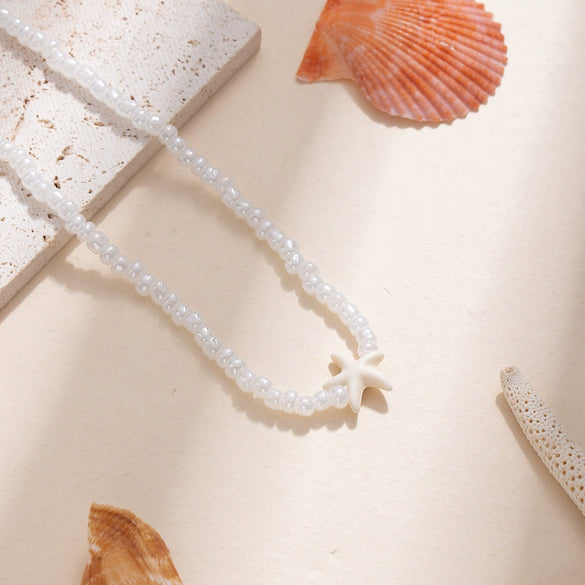 Wholesale Women's Handmade Rice Beads And Resin Clavicle Chain Necklace With Marine Elements Starfish Geometric Animal Zodiac Design