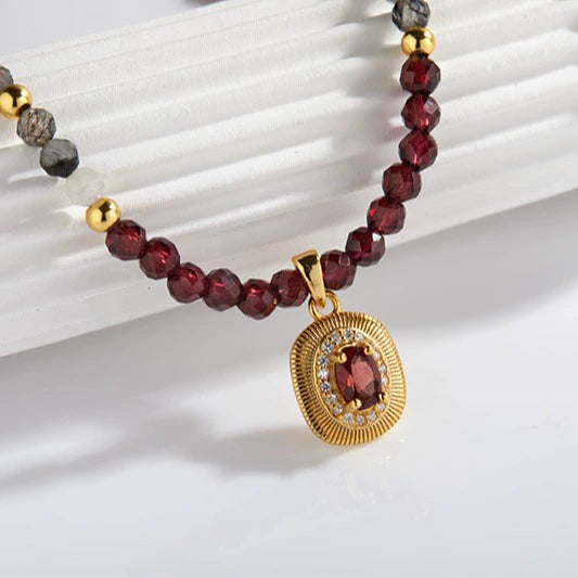 Wholesale Women's Handmade 925 Sterling Silver Geometric Natural Black Hair Crystal Garnet Color Necklace