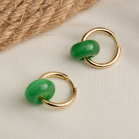 Wholesale Women's Handmade Titanium Steel Geometric Retro Elegant Natural Gemstone Earrings