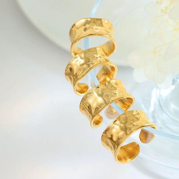 Wholesale Women's Handmade 316L Stainless Steel Gold Plated Geometric Ring With Uneven Opening Design