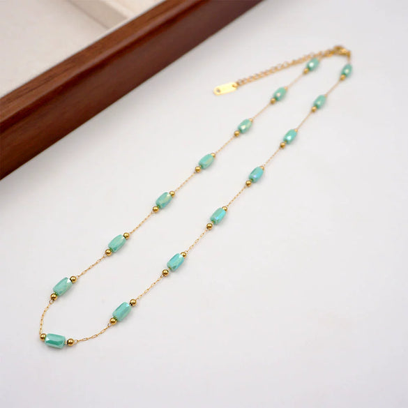 Wholesale Women's Handmade Titanium Steel Heart Pattern Retro Imitation Turquoise Pendant Clavicle Chain