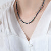 Wholesale Women's Handmade Titanium Steel Pearl Lapis Lazuite Necklace With Geometric Pattern And Electroplating