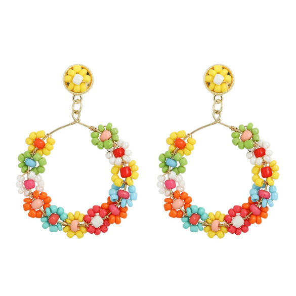 Wholesale Women's Handwoven Alloy Forest Style Beaded Wrap Flower Earrings