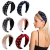 Wholesale Women's Handwoven Cloth Velvet Pearl Headband With Geometric Plaid Pattern