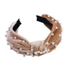 Wholesale Women's Handwoven Cloth Velvet Pearl Headband With Geometric Plaid Pattern
