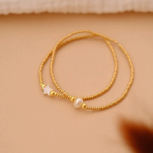 Wholesale Women's Handwoven Natural Pearl Bracelet With Geometric Pattern Imported Toho Rice Beads