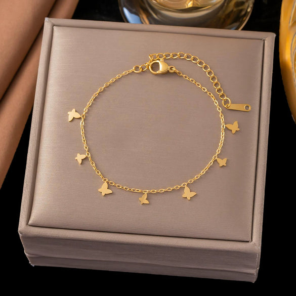 Wholesale Women's Heart Butterfly Zircon Stainless Steel Bracelet With Heart Pendant And Geometric Pattern Vacuum Plated
