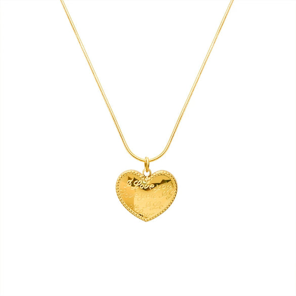 Wholesale Women's Heart Lettering Love Pendant Necklace With Wavy Edge Made Of Titanium Steel And Electroplated