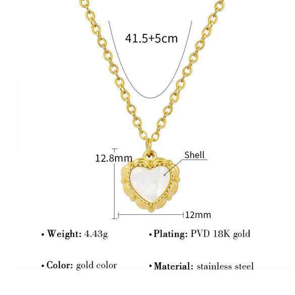 Wholesale Women's Heart Pattern Inlaid Shell Retro Style Titanium Steel Necklace With Electroplating