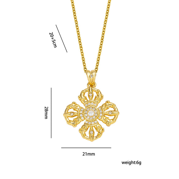 Wholesale Women's Heart Shape Cross Vajra Clavicle Necklace With Copper Zircon Pendant Gold Plated In Vacuum Furnace 18K O Word Chain Light Luxury Style