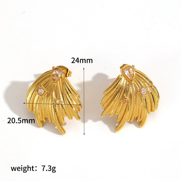 Wholesale Women's Heart Shape Geometric Stainless Steel Diamondencrusted Zircon Earrings With Pvd Furnace Vacuum Real Gold Plating