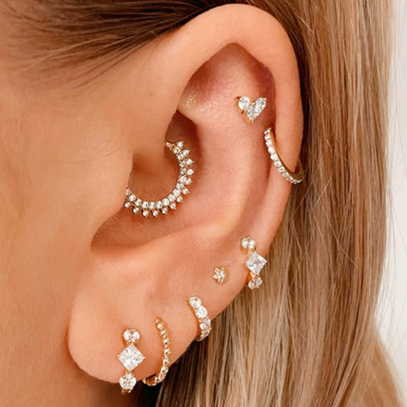 Wholesale Women's Heart Shape S925 Sterling Silver Earrings Set With Diamond Zircon Ear Buckles And Electroplated Ear Bone Clip High Sense Geometric Style