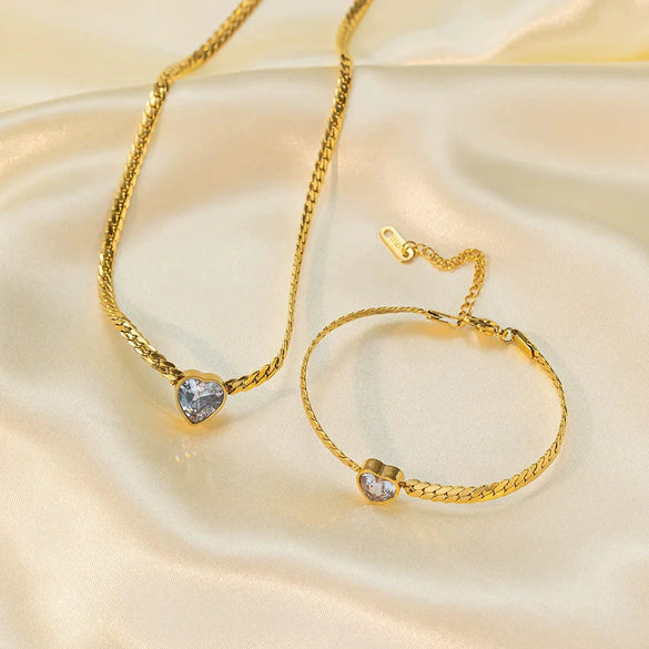 Wholesale Women's Heart Shape Stainless Steel Electroplated Love Zircon Bracelet Jewelry