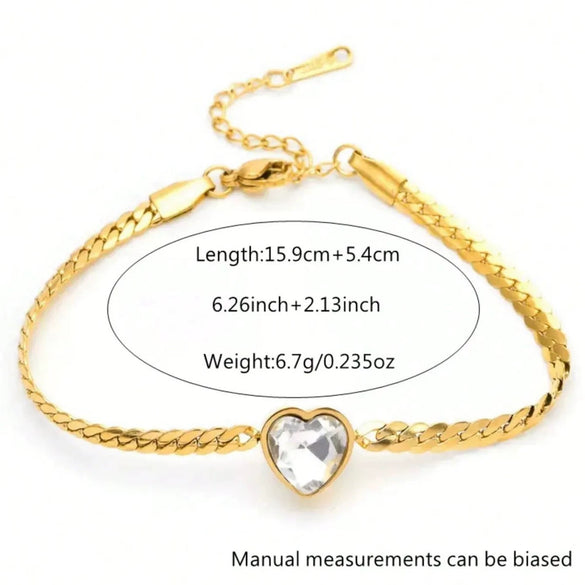 Wholesale Women's Heart Shape Stainless Steel Electroplated Love Zircon Bracelet Jewelry