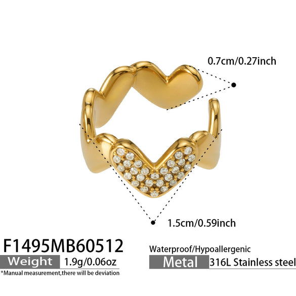 Wholesale Women's Heart Shape Zircon Clipon Earrings Stainless Steel Electroplated Niche Style