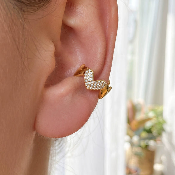 Wholesale Women's Heart Shape Zircon Clipon Earrings Stainless Steel Electroplated Niche Style