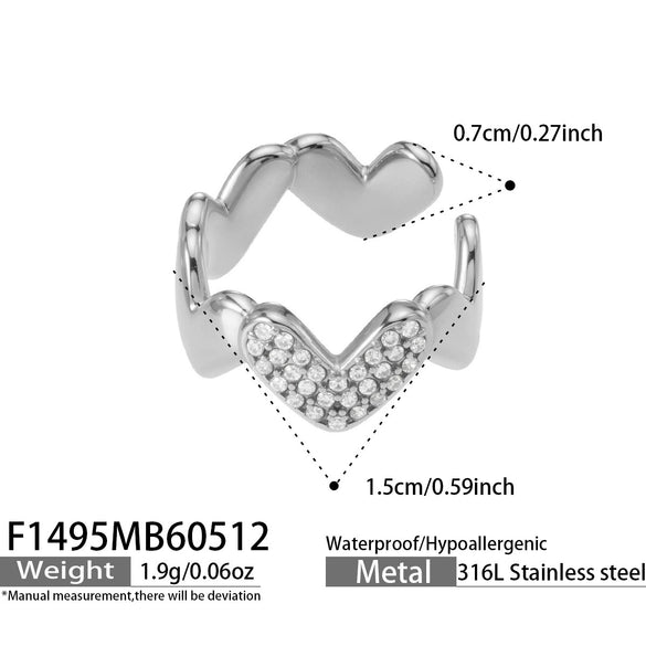 Wholesale Women's Heart Shape Zircon Clipon Earrings Stainless Steel Electroplated Niche Style