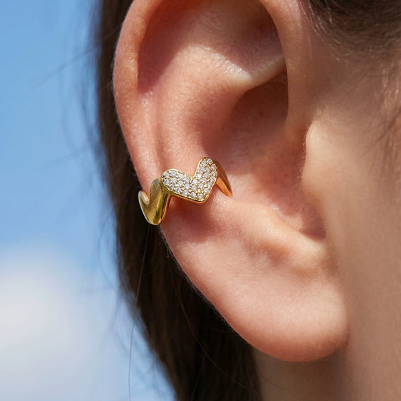 Wholesale Women's Heart Shape Zircon Clipon Earrings Stainless Steel Electroplated Niche Style