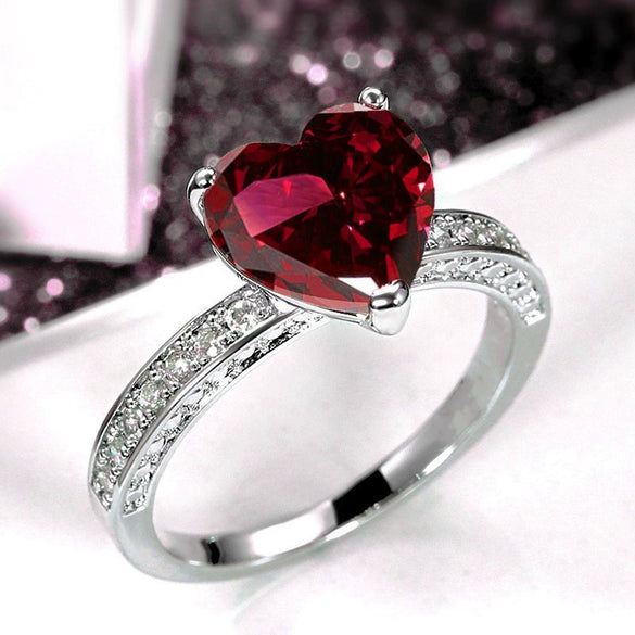 Wholesale Women's Heart Shaped Engagement Wedding Ring Inlaid With Pink Diamond Zircon On Copper