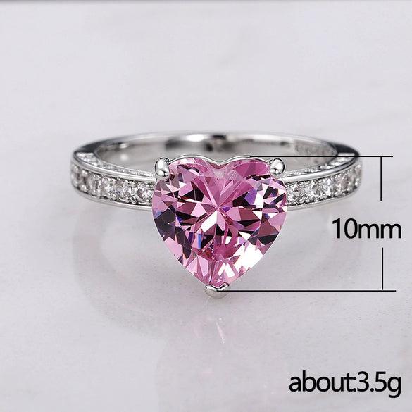 Wholesale Women's Heart Shaped Engagement Wedding Ring Inlaid With Pink Diamond Zircon On Copper