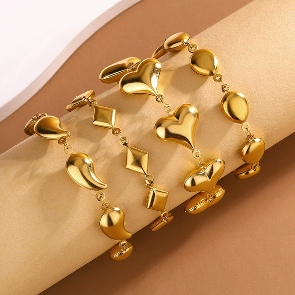 Wholesale Women's Heart Shaped Geometric Diamond Pattern Real Gold Plated Stainless Steel And Titanium Steel Bracelet For Office Ladies