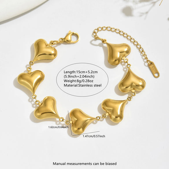 Wholesale Women's Heart Shaped Geometric Diamond Pattern Real Gold Plated Stainless Steel And Titanium Steel Bracelet For Office Ladies