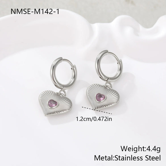 Wholesale Women's Heart Shaped Geometric Stainless Steel 18K Gold Electroplated Diamondencrusted Earrings