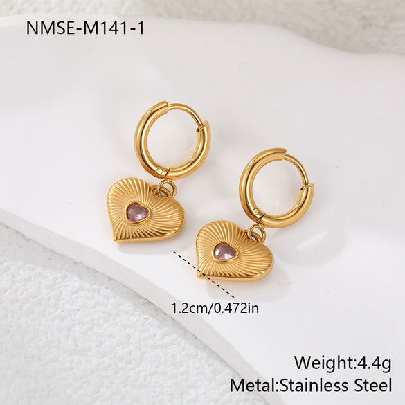Wholesale Women's Heart Shaped Geometric Stainless Steel 18K Gold Electroplated Diamondencrusted Earrings