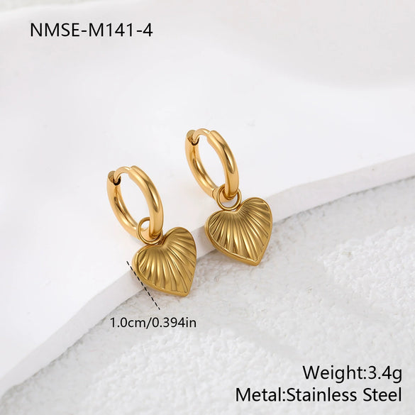 Wholesale Women's Heart Shaped Geometric Stainless Steel 18K Gold Electroplated Diamondencrusted Earrings