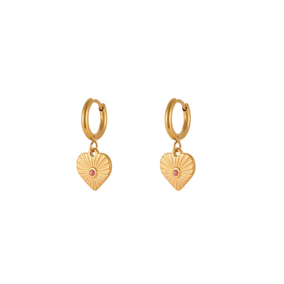 Wholesale Women's Heart Shaped Geometric Stainless Steel 18K Gold Electroplated Diamondencrusted Earrings