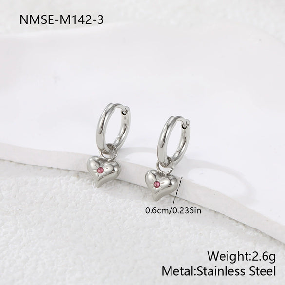 Wholesale Women's Heart Shaped Geometric Stainless Steel 18K Gold Electroplated Diamondencrusted Earrings
