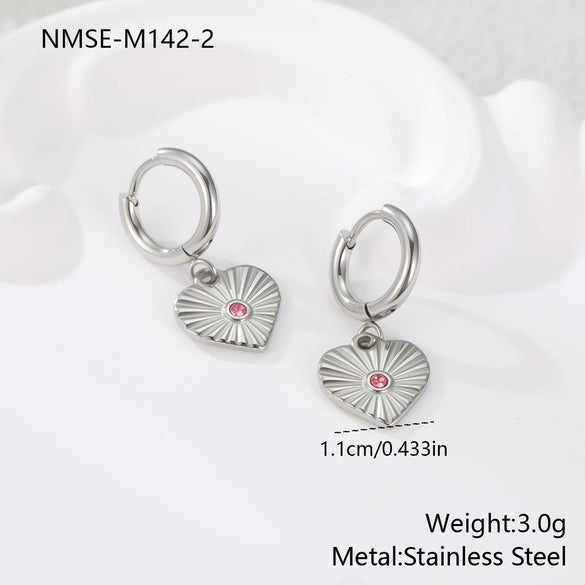 Wholesale Women's Heart Shaped Geometric Stainless Steel 18K Gold Electroplated Diamondencrusted Earrings