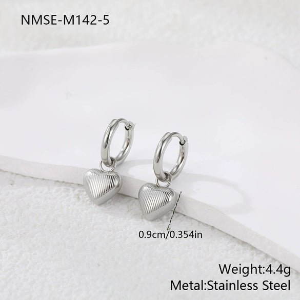 Wholesale Women's Heart Shaped Geometric Stainless Steel 18K Gold Electroplated Diamondencrusted Earrings