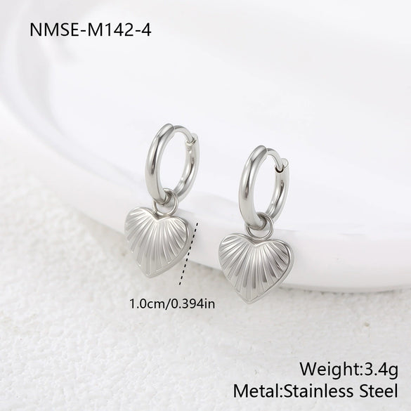 Wholesale Women's Heart Shaped Geometric Stainless Steel 18K Gold Electroplated Diamondencrusted Earrings