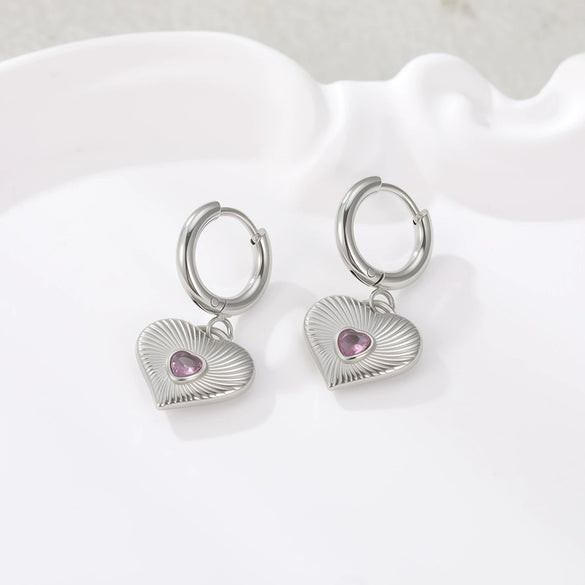 Wholesale Women's Heart Shaped Geometric Stainless Steel 18K Gold Electroplated Diamondencrusted Earrings