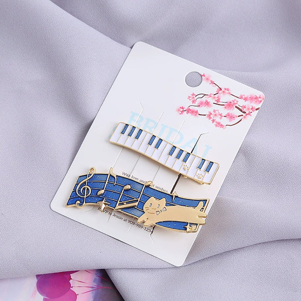 Wholesale Women's Heart Shaped Music Cat Zinc Alloy Electroplated Side Clip Hairpin