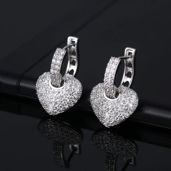 Wholesale Women's Heart Shaped Zircon Earrings Made Of Environmental Protection Copper