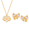 Wholesale Women's Heart Winding Pendant Hollow Titanium Steel Necklace And Earrings With Golden Diamond Bow Light Luxury Style Electroplating Treatment