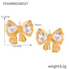 Wholesale Women's Heart Winding Pendant Hollow Titanium Steel Necklace And Earrings With Golden Diamond Bow Light Luxury Style Electroplating Treatment
