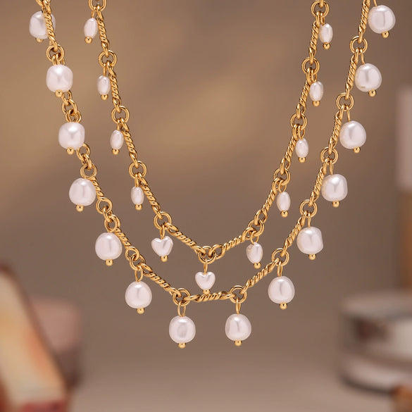 Wholesale Women's Heartshaped Copper And Shell Beads Electroplated Ferris Wheel Tassel Necklace With Titanium Steel Pendant