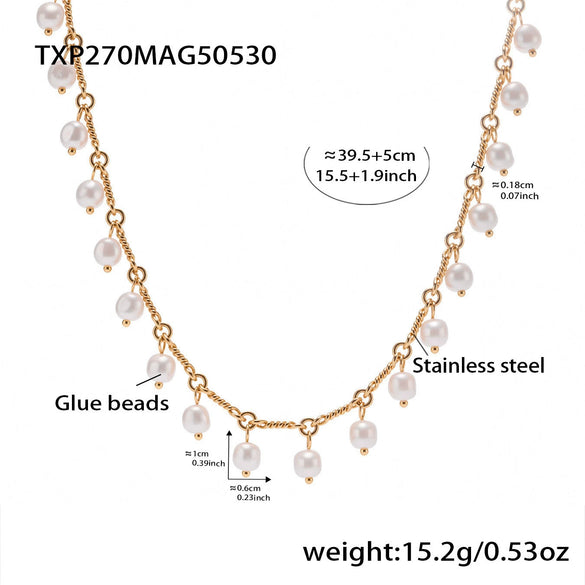 Wholesale Women's Heartshaped Copper And Shell Beads Electroplated Ferris Wheel Tassel Necklace With Titanium Steel Pendant