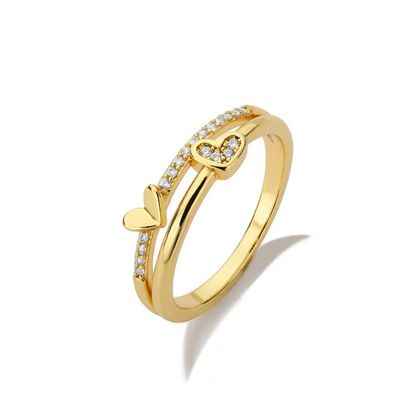 Wholesale Women's Heartshaped Copper Ring Gold Inlaid With Microinlaid Zircon Simple Style
