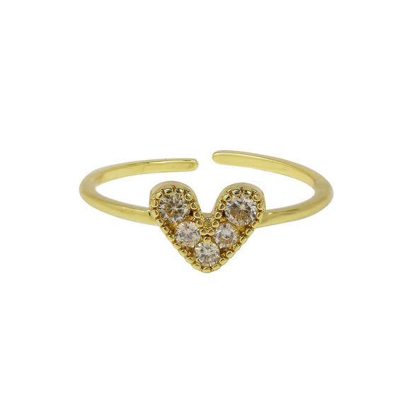 Wholesale Women's Heartshaped Copper Ring 18K Goldplated With Zirconium