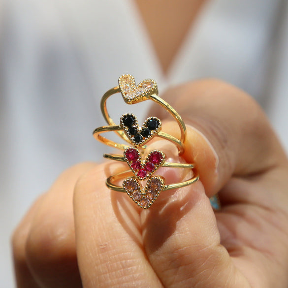 Wholesale Women's Heartshaped Copper Ring 18K Goldplated With Zirconium